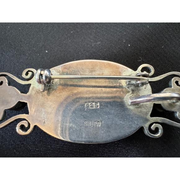 SAJEN Sterling Silver Brooch Pin Pendant Labradorite Green Moonstone Cabochon - Picture 3 of 7